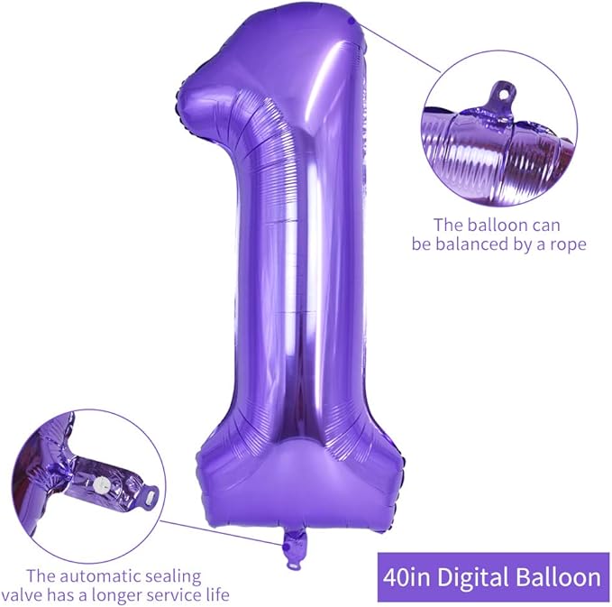 TONIFUL 40 Inch Purple Large Numbers Balloon 0-9 Birthday Party Decor,Foil Mylar Big Number Balloon Digital 1 for Birthday Party,Wedding, Bridal Shower Engagement Photo Shoot, Anniversary