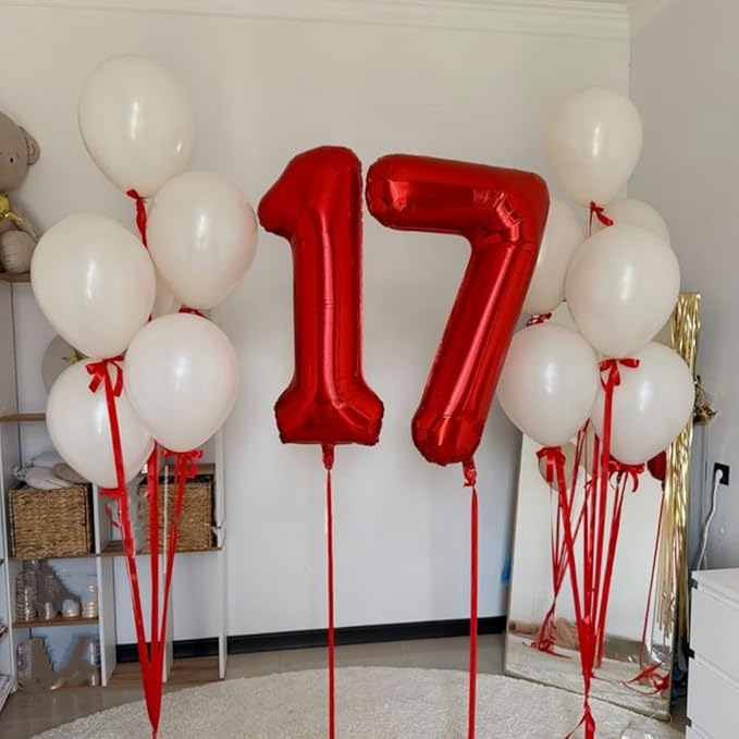 Number 27 Balloons, 40 Inch Balloons for Woman Man 27th Red Birthday Party Decoration, Foil Number Ballon for 27, 72 Valentine's Day, Anniversary, Bridal Shower, Graduation