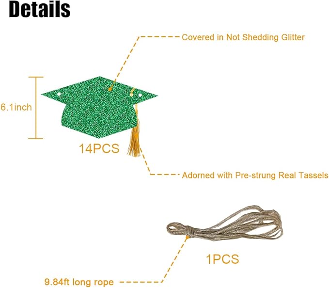 Graduation Decorations Class of 2026 Pre - Strung Glitter Congrats Grad Graduation with Tassel Party Congratulations Banner Decor College High School Graduation Party Favors Green