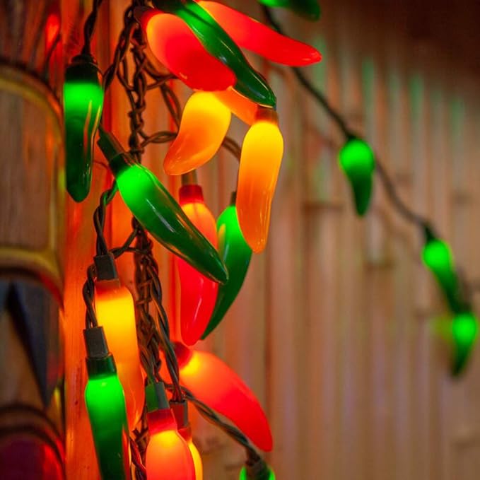 Multicolor Chili Pepper Christmas Lights Plug in, 13.6Ft Outdoor Christmas Decorations Lights with 35 LED Red Green and Yellow Chili Pepper Fiesta Light for Kitchen Patio Mexican Party Bar Garden