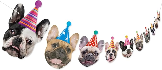 Hooqict Dog Birthday Banner Puppy Themed Party Decorations for Backdrop Funny French Bulldog Garland Dog Party Banner Happy Birthday Sign for Boys Girls Kids 1st 2nd 3rd