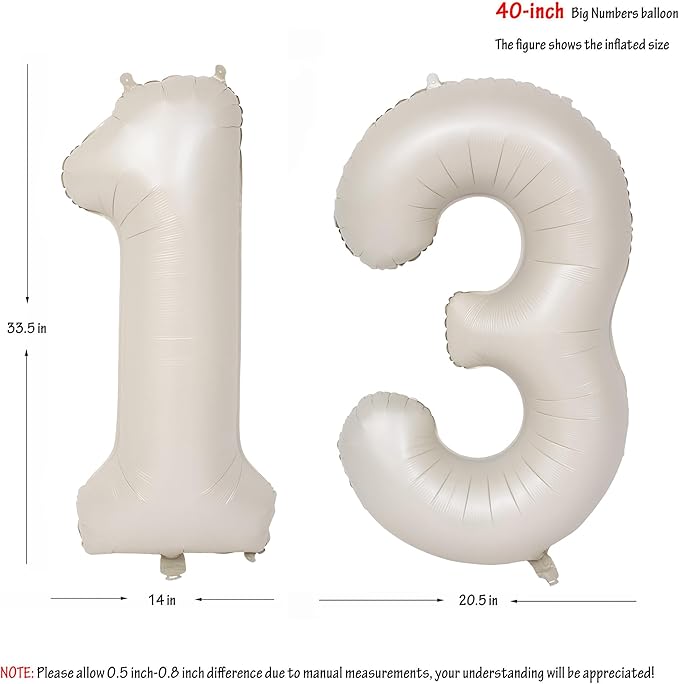 40 In Cream white Number Balloons Helium Foil Mylar Balloon Birthday Party banquet Decoration Digital 13