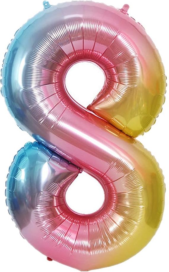 YPSelected 40 Inch Gradient Color Large Foil Helium Number Balloon Birthday Wedding Party 0-9 (Rainbow, 8)