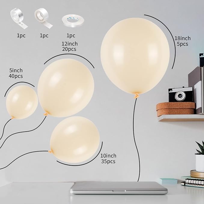 Ivory White Balloons Cream Latex Balloon 5 10 12 18inch Different Sizes 103pcs Beige Nude Neutral Balloons Kit for Kids Birthday Party Decoration Baby Shower Wedding Annversary