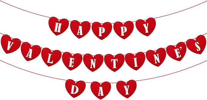 Happy Valentines Day Felt Banner No DIY Valentines Day Banner Pre-Strung Valentine's Day Felt Heart Garland for Valentine's Day Decorations