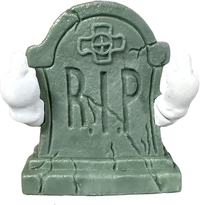 Halloween Graveyard Tombstone Statue Middle Finger Figurines Cute Mini Halloween Desk Ornaments Decor Spooky Sculpture for Home Office Decor Holiday Party Decorations