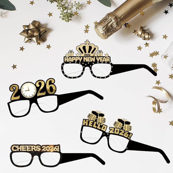 BALONAR 42 Pcs New Years Eve Party Supplies 2026 with Happy New Year Headband Tiara, New Year Glasses Metallic Fringed Noise Makers for New Years Party Favors for Adults