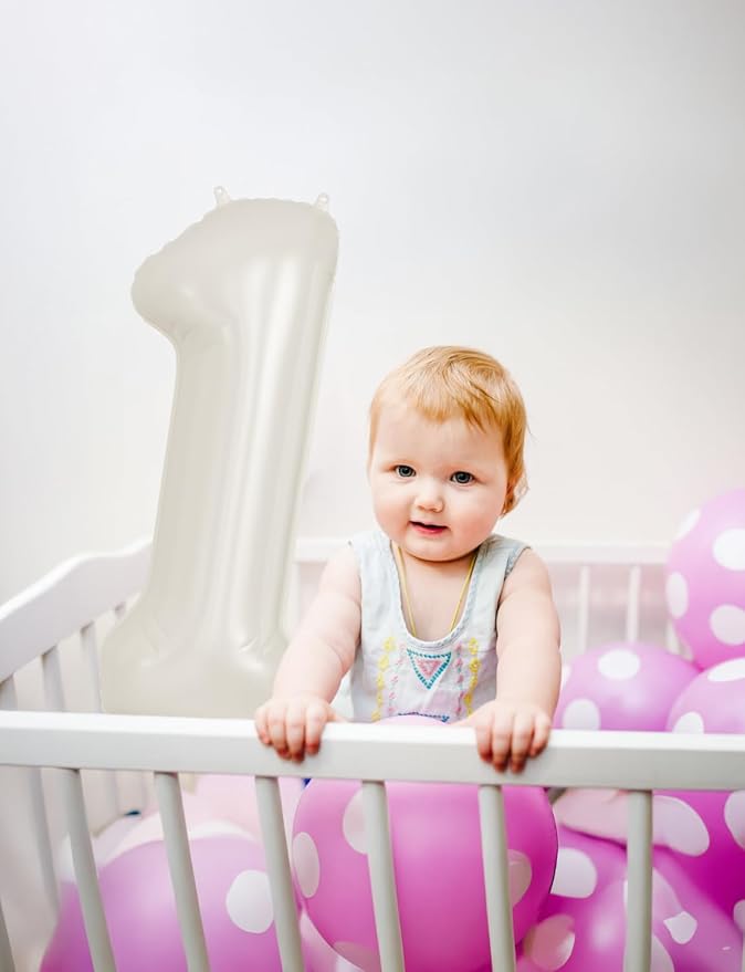 Cream Number 1 Balloons – 40 Inch Giant Foil Number Balloon, Light Cream Big Number Balloon for Birthday Anniversary Baby Shower Party Decorations
