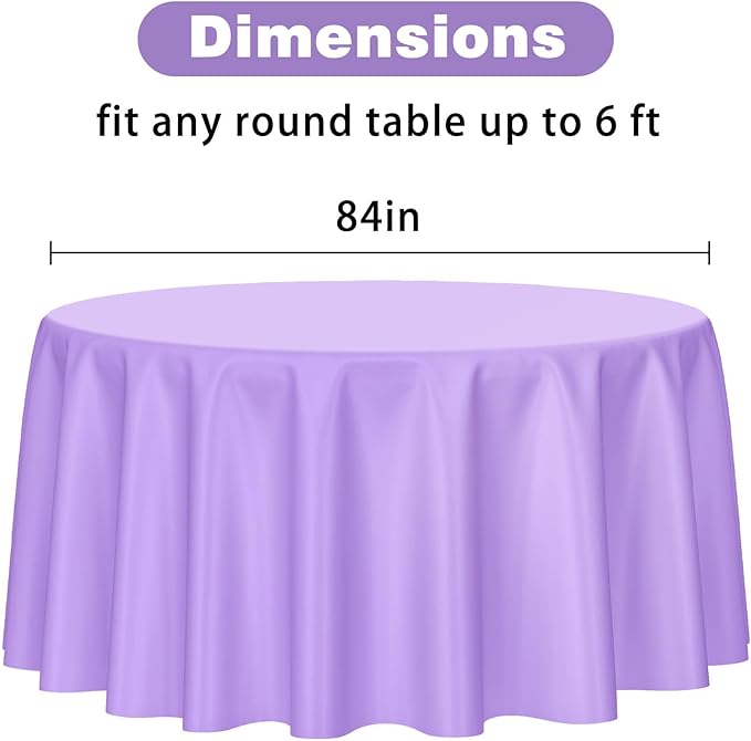 Kopokita 2 Pack Light Purple Round Disposable Plastic Tablecloths 84 inch Lavender Party Table Covers