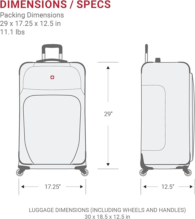 SWISSGEAR Sion Softside Expandable Spinner Luggage Durable Lightweight Travel Suitcase, Pewter, Checked-Large 29-Inch