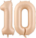 10 Balloon, Number 10 Balloon, Number Balloons 40 Inch, Beige Large Big Foil Number Balloons for Birthday Party Graduation Wedding Anniversary Bachelorette Events Party Decoration Supplies