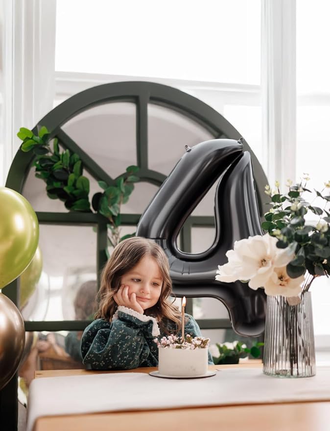 Black Number 4 Balloons – 40 Inch Giant Foil Number Balloon, Black Number Balloon for Men Women Boys Girls Birthday Graduation Anniversary Party Decorations