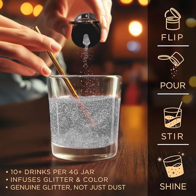 Brew Glitter Edible Glitter for Drinks, Cocktails, Beer, Garnish & Beverages (Silver, 4 Grams)