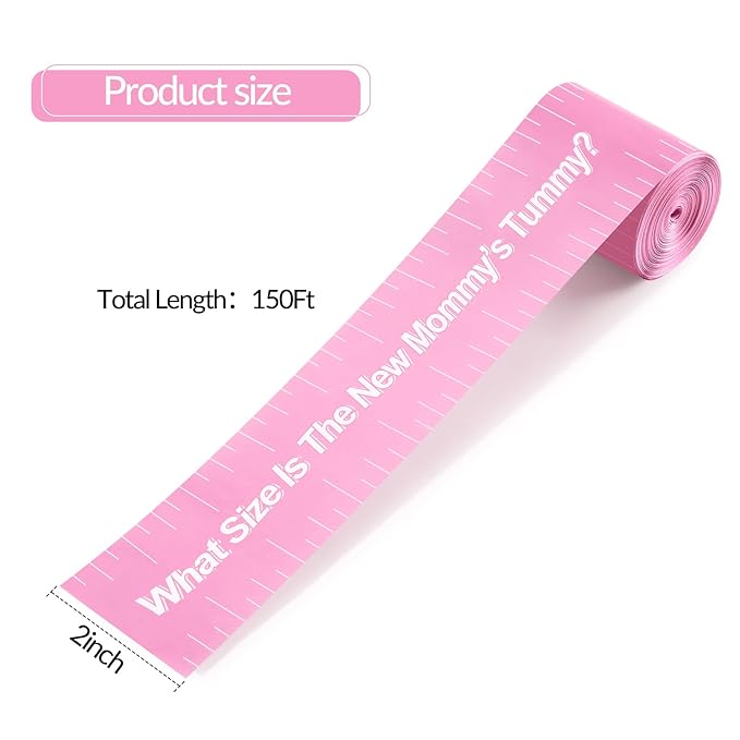 2 Rolls 2 Inch x 150 Feet Baby Shower Measuring Tape Tummy Measure Belly Game Paper Belly Measuring Tape for Baby Shower Party Decorations Supplies (Pink)