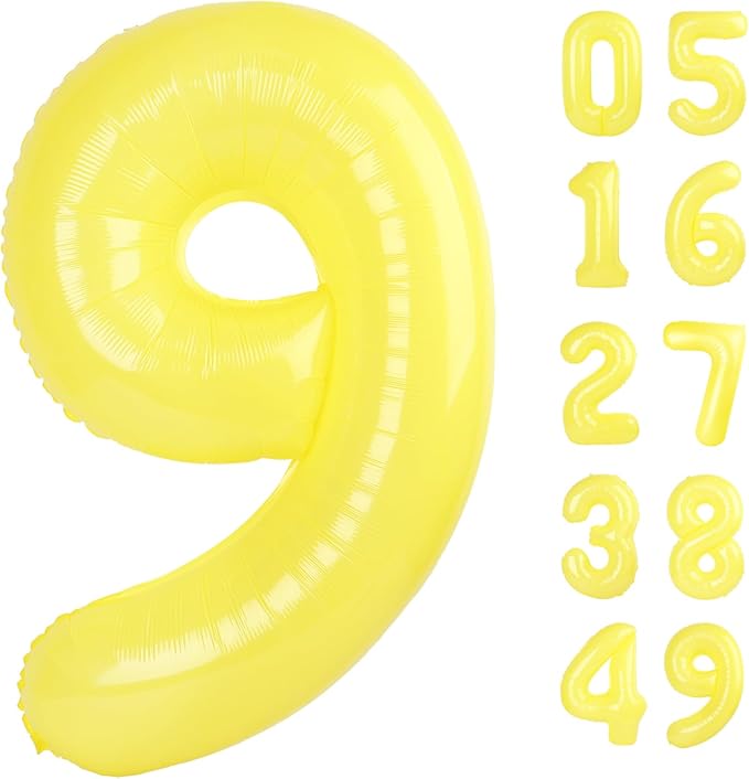 40 Inch Big Yellow 9 Balloon Number, Jumbo Giant Happy 9th 19 29 39 49 99 Birthday Party Decorations, Yellow Large Nine Mylar Foil Anniversary Birthday Party Engagement Decorations