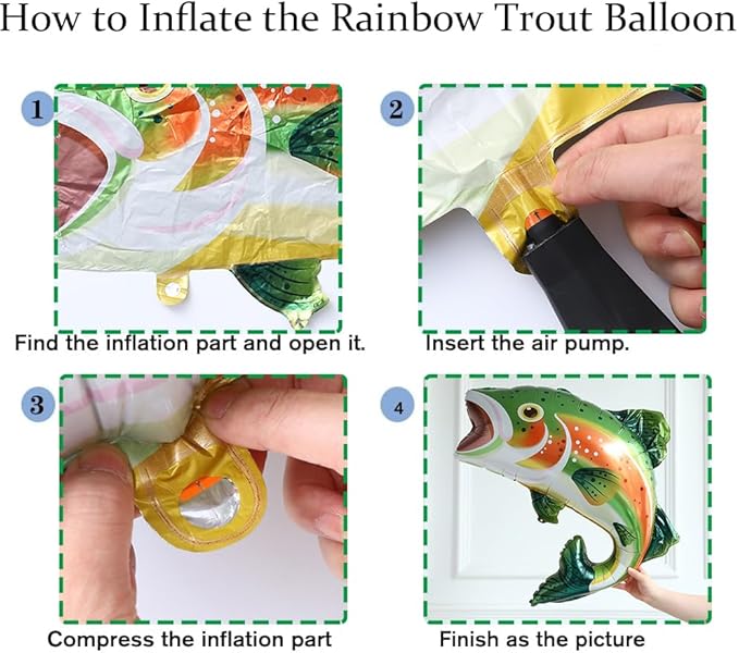 Rainbow Trout Fish Balloons 4pcs 27inch Fishing Foil Balloons for O-fishally One Fishing Themed Birthday Baby Shower Father's Day Party Decoration