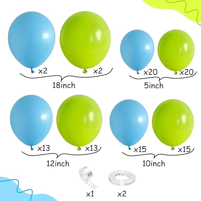Blue and Green Balloon Arch Kit, 100pcs Sky Blue Green Balloon Garland Kit with Different Sizes 18/12/10/5 inch Balloons for Birthday Wedding Engagement Baby Shower Jungle Safari Party Decorations