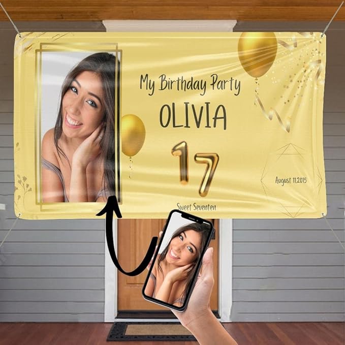 Custom Happy Birthday Vinyl Banner Sign, Personalized Party Backdrop, Gift, and Decoration - From NiceMemoryLLC. (Style-10)