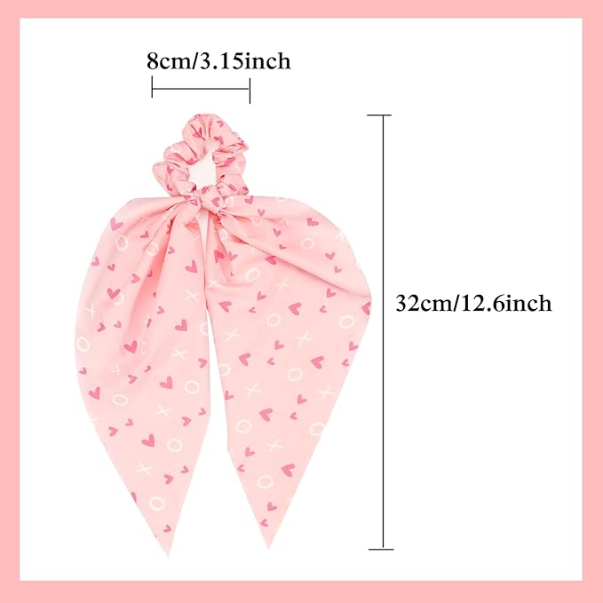 Valentines Hair Ties for Woman Girls Red Heart XOXO Ribbon Valentine's Day Hair Scrunchies Elastic Pink Love Hair Tie Party Supplies Hair Accessories 2PCS