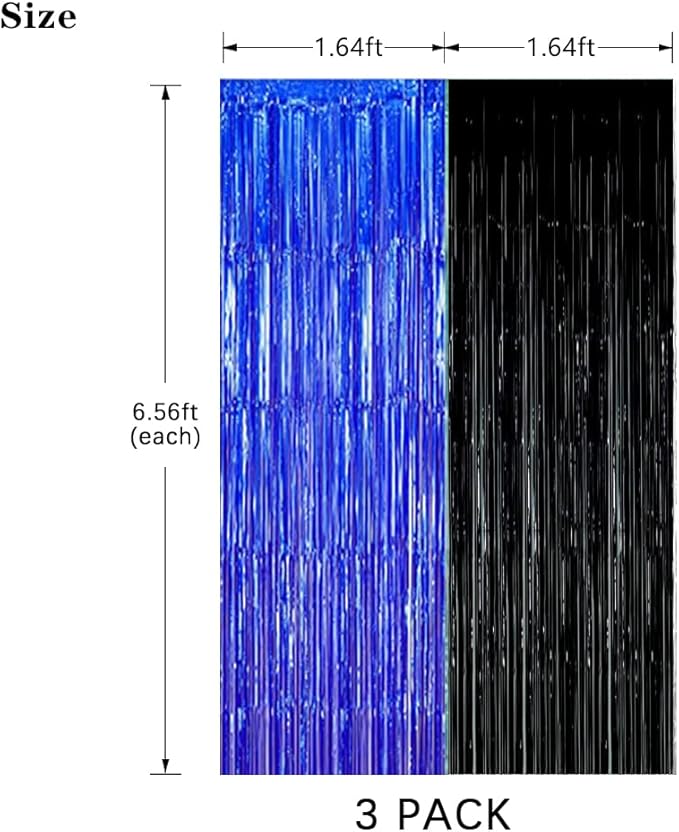 Black Blue Party Decorations Backdrops, Gaming Party Foil Fringe, 2026 Graduation Black Blue Curtains Backdrops for Boys Birthday New Year Baby Shower Gamer Fan Party Decorations (3 Pack)