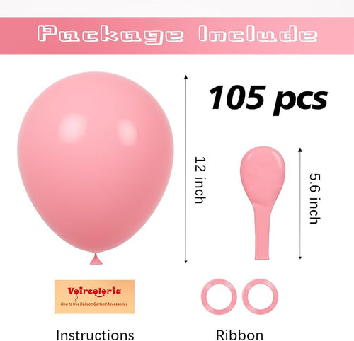 105pcs Retro Pink Balloons 12inch Party Latex Balloons for Boys Girls Birthday Baby Shower Gender Reveal Wedding Sunflower Party Decorations