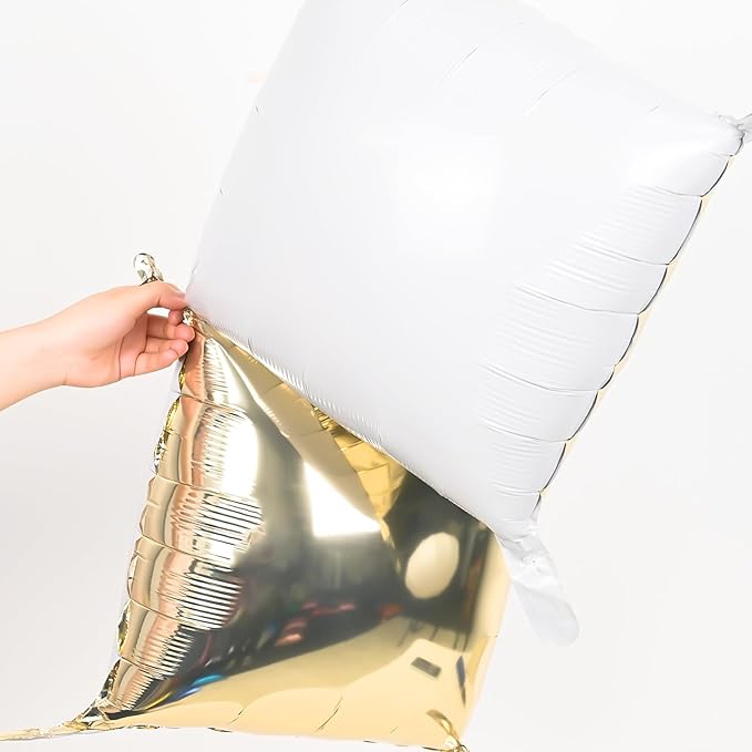 Gold White Square Foil Balloons Wall, 25PCS Double Sided Chrome Light Gold White Balloons Tunnel Arch Kit Backdrop for New Years 2026 Birthday Wedding Engagements Graduation Party Decorations