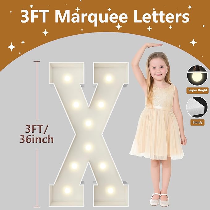 3FT Marquee Light Up Letters, Large Marquee Letters, Pre-cut Foam Board Letter X for Engagement Wedding Decorations Birthday Party Backdrop Decor, Balloon Arch Kit