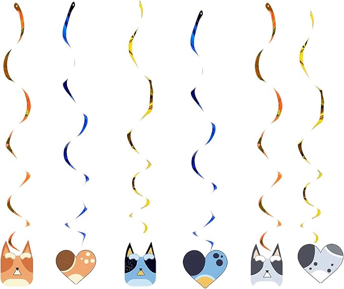 Blue Dog Birthday Decoration Set, Cartoon Happy Birthday Banner, Party Supplies with Banner, Hanging Swirl, Honeycomb