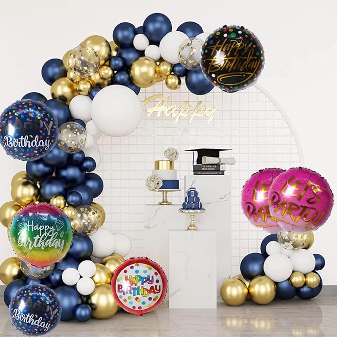 40 Pieces Happy Birthday Foil Balloons 18" Round Aluminum Foil Mylar Helium Balloon Inflatable Balloons for Birthday Party Baby Shower Decoration Supplies