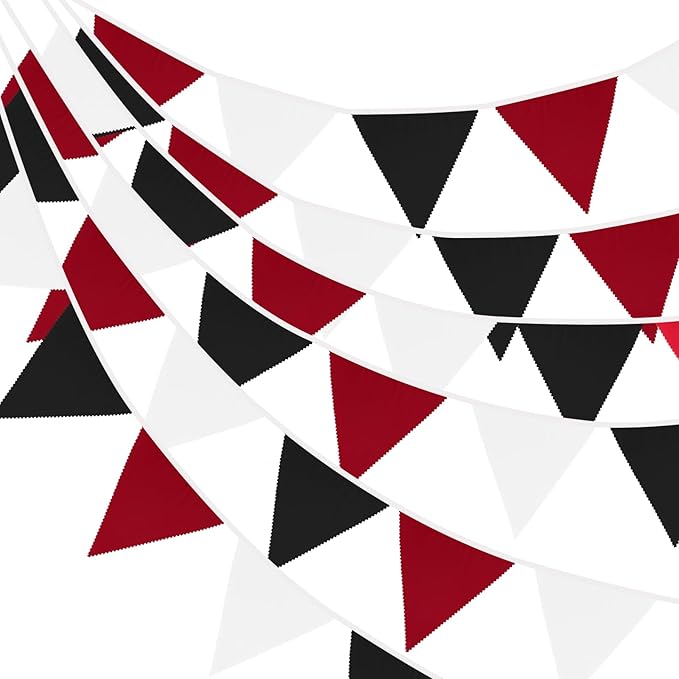 GCQQ 40Ft Red Black White Banner 42Pcs Graduation Banner Decorations Red Black White Party Decor Outdoor Triangle Fabric Bunting Banners for Halloween Grad Mickey Las Vegas Pirate Casino Party Decor