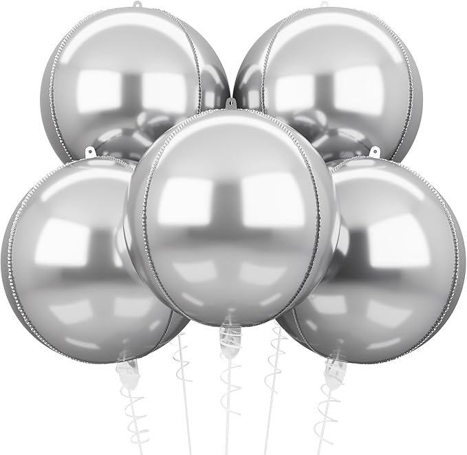 Silver Foil Balloons, 22in Large Foil Silver Balloons Metallic 4D Round Mirror Balloon for Wedding Baby Shower Birthday Graduation New Year Party Decorations