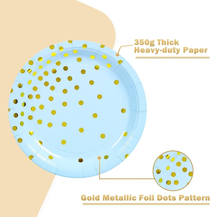 Blue and Gold Party Supplies, Blue Paper Dessert Plates (50-Count)