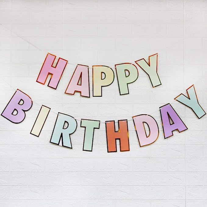 Happy Birthday Banner Signs - Golden Sparkle Funny Party Supplies for Girls' Nursery Decorations (Macaron)