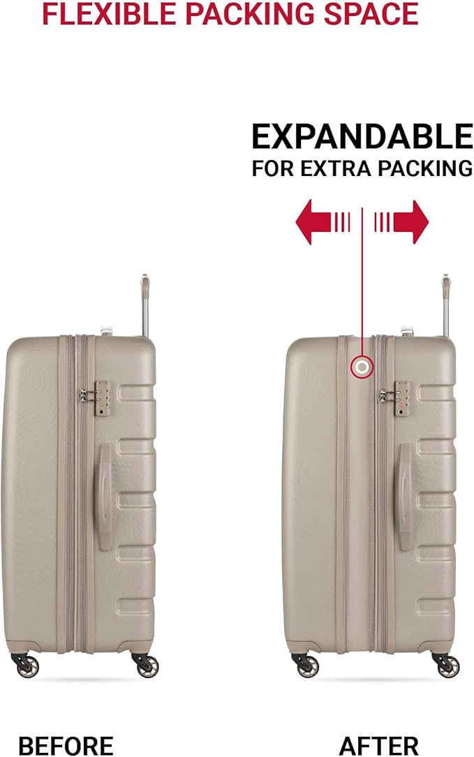 SwissGear 7366 Signature Hardside Expandable Luggage with Spinner Wheels, TSA Lock, Sand, Checked-Large 27-Inch