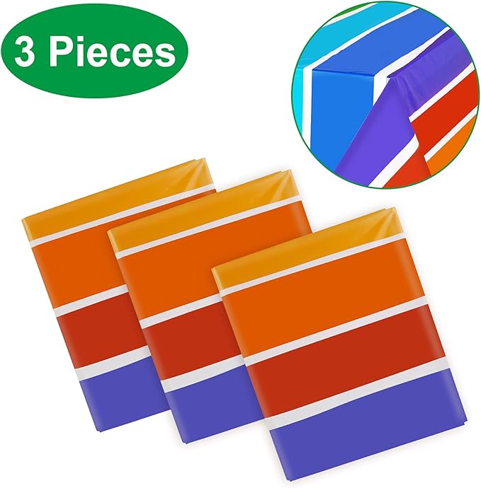 PHOGARY 3 Pack Rainbow Theme Tablecovers for Party Decoration, Disposable Plastic Rectangular Table Covers, Rainbow Parties Tablecloth Summer Beach Kids Birthday Cocktail Party Supplies