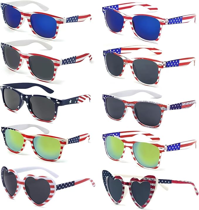 YQVIE Bulk American Flag Sunglasses for Adult Retro Independence Day Glasses UV400 Protection