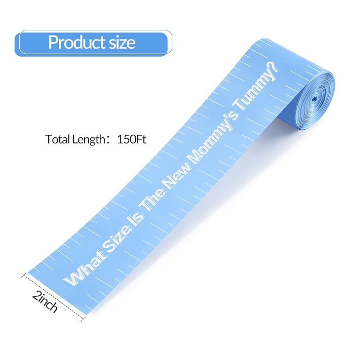 Sratte 2 Rolls 2 Inch x 150 Feet Baby Shower Measuring Tape Tummy Measure Belly Game Paper Belly Measuring Tape for Baby Shower Party Decorations Supplies (Sky Blue)