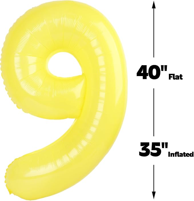 Big Yellow 40 Inch 9 Balloon Number, Jumbo Giant 9th 19 29 39 49 99 Birthday Party Decorations, Large Yellow Foil Balloons Anniversary Birthday Party Engagement Decorations