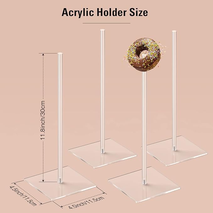 Donut Stand Acrylic 4 Pack, Clear Bagel Holder Stand, Donut Tower Stand, Donut Display Stand for Dessert Table, Doughnut Holder for Birthday, Wedding, Baby Shower, Christmas, Party