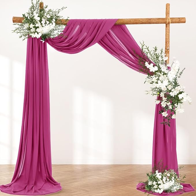 Wedding Arch Draping Fabric 30'' x 18FT Sheer Chiffon Arch Drape Backdrop 2 Panel Fuschia Drapes for Easter Bridal Shower Photo Booth Church Decor Birthday Party Outdoor Decor