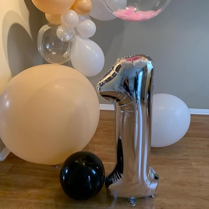 Silver Number 1 Balloon,40 Inch Large Number Foil Mylar Balloons for 1st Girl Boy Birthday Party Celebration Decoration Supplies, Big Digital Balloons for Wedding Anniversary Events Decor