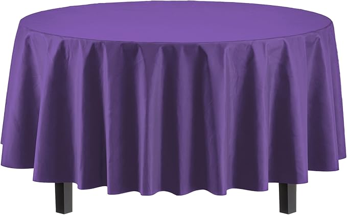 Exquisite Party Solids 6-Pack Premium Plastic Tablecloth 84in. Round Plastic Table Cover - Purple