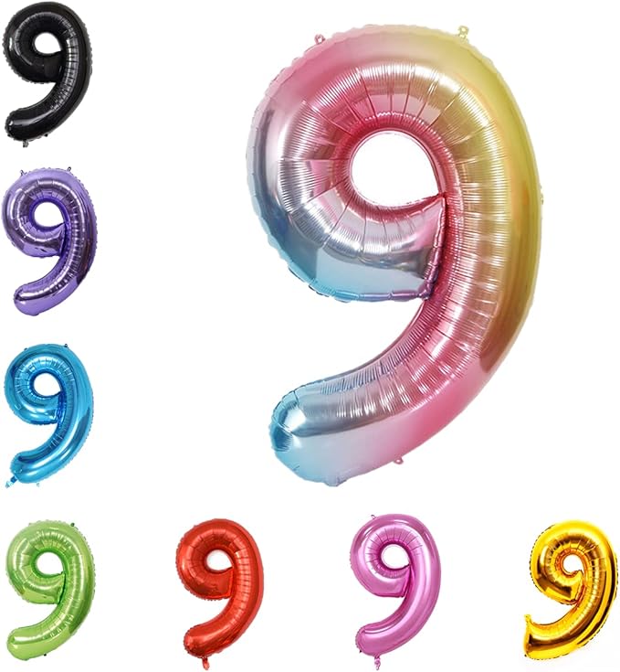 YPSelected 40 Inch Gradient Color Large Foil Helium Number Balloon Birthday Wedding Party 0-9 (Rainbow, 9)