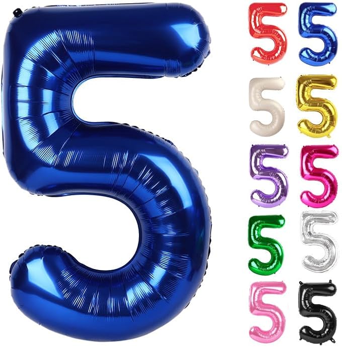 Night Blue Number 5 Balloon 40 Inch, 5 Balloon Number, 5th Birthday Decorations, Night Blue Party Supplies for Boys Girls