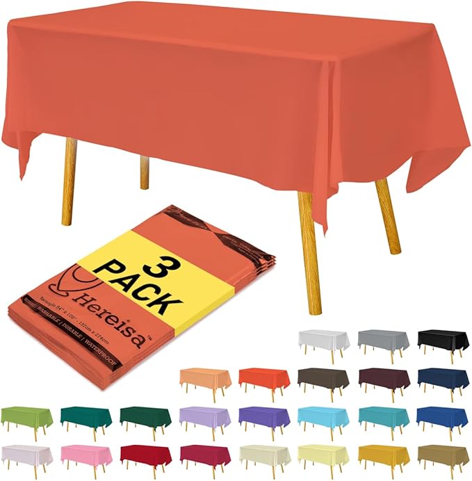 Plastic Coral Tablecloths 3 Pack Disposable Table Covers 54 x 108 Inches Pitch Onyx Coral Table Cloths for Parties Birthdays Weddings Anniversary BBQ Picnic, Fits 6 to 8 Foot Rectangle Tables