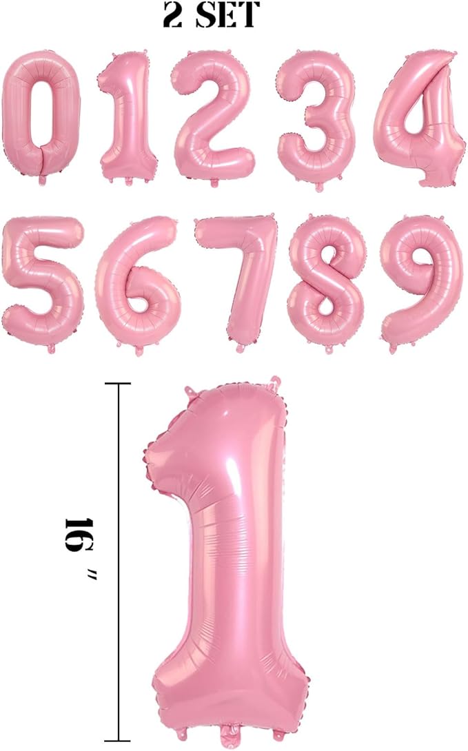 2 Set 20 Pcs Number Balloons 16 Inch Pink 0-9 Number Mylar Foil Balloons Pink Custom Digital Balloons for Birthday Party Engagement Graduations Anniversary Baby Shower Decor Party Supplies