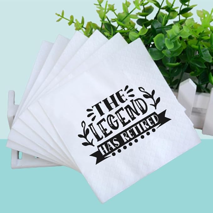 Retirement Cocktail Napkins Party Napkins Beverage Napkins Bar Napkins Disposable Paper Novelty Humorous Gag Gift 100Pcs 4.5 x 4.5 19-ply (The Legend Has Retired)