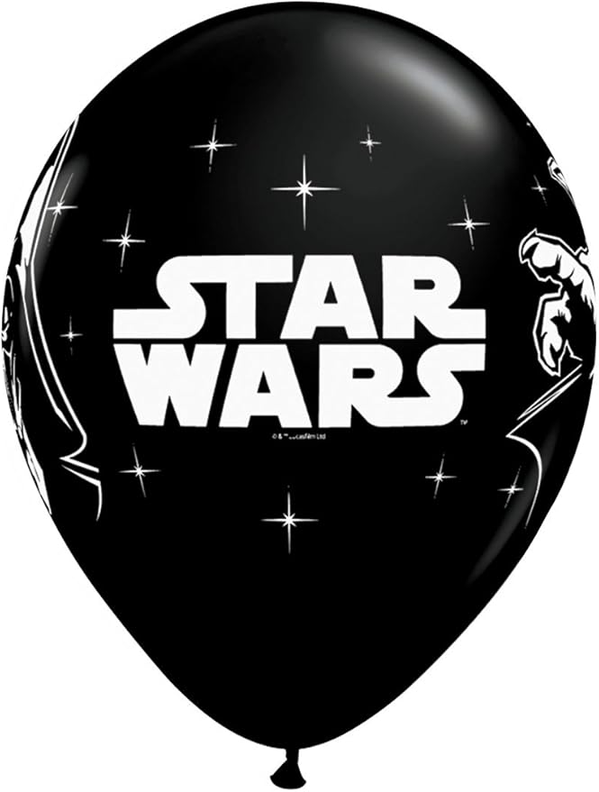 Qualatex Star Wars Biodegradable Latex Balloons Onyx Black with White Prints All-Around of Darth Vader and Yoda, 11-Inch Round (12-Units)