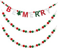Breling 3 Pieces Christmas Felt Ball Garland 10ft Christmas Pompom Decorations Happy Holidays Banner Mantle Fireplace Room Xmas Party Hanging Decor (Red, Green, White)