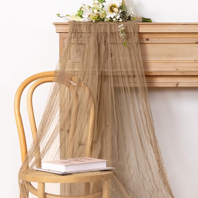 Socomi Nude Cheesecloth Table Runner Tulle Gauze Cheese clothBoho Rustic 120 inch 10FT Runner for Wedding Party Baby Shower Birthday Holiday Decorations 1pc